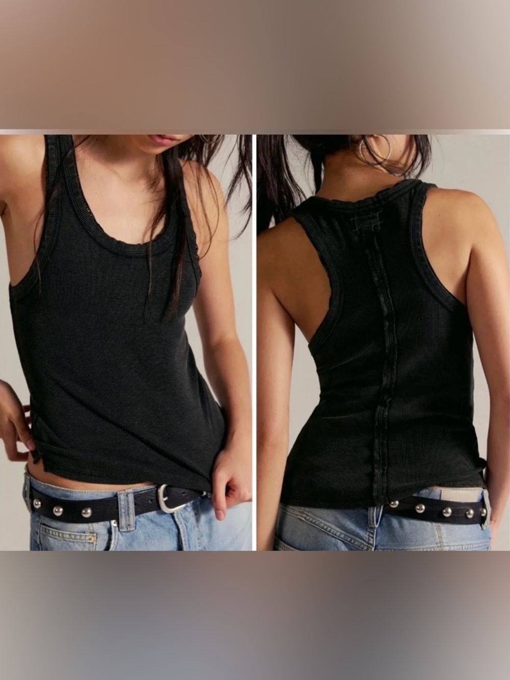 NWT Free People Black Ribbed Rowan Tank Top Size Medium